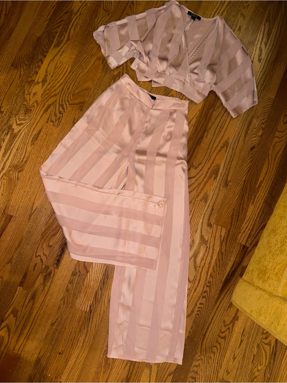 Forever 21 Blush Pink Striped Wide-Leg Pants and top